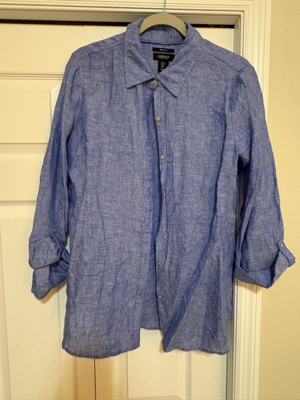 Jones New York Light Blue Linen Button-Down Shirt